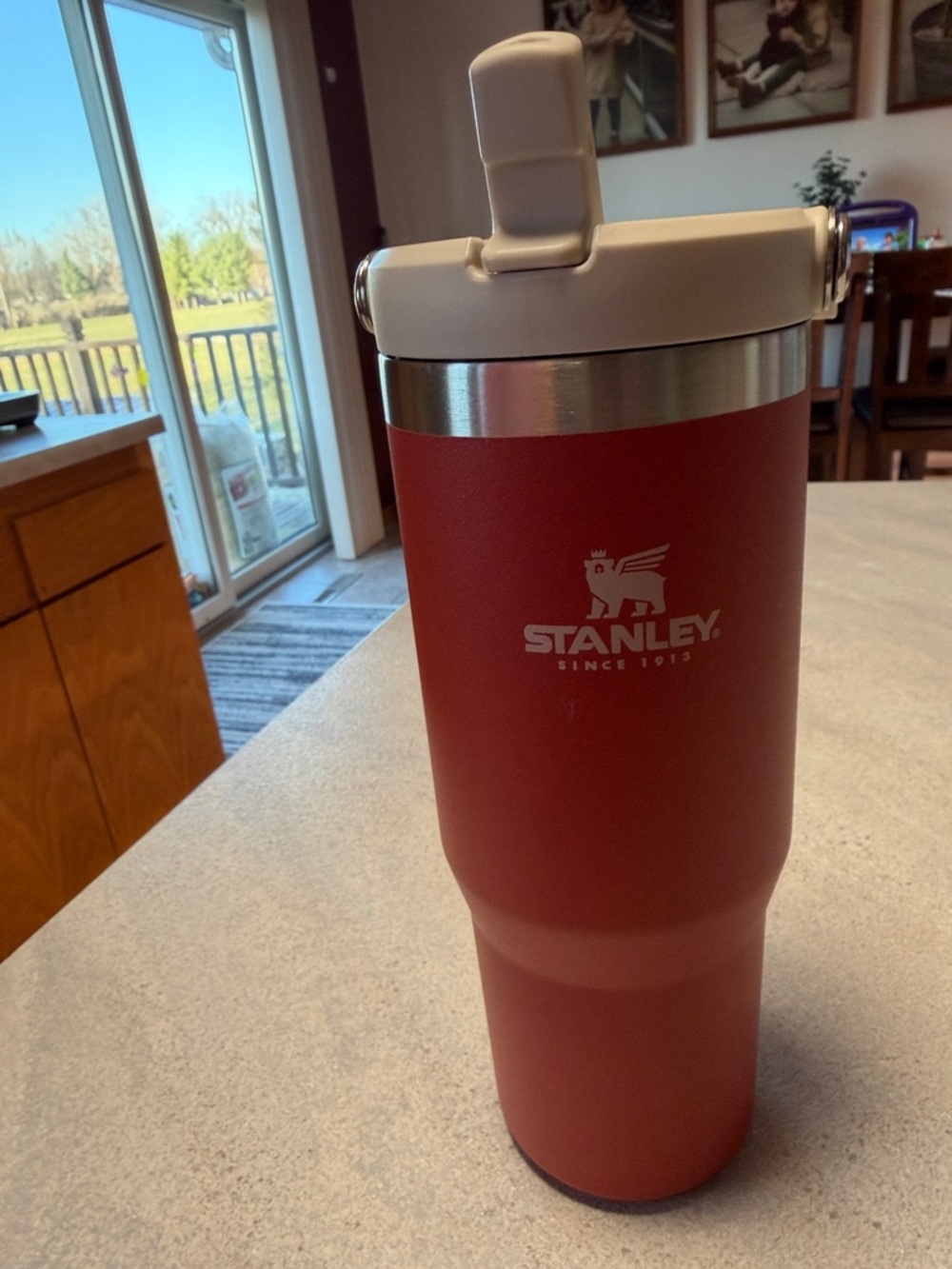 Stanley Red Travel Tumbler with White Flip Lid